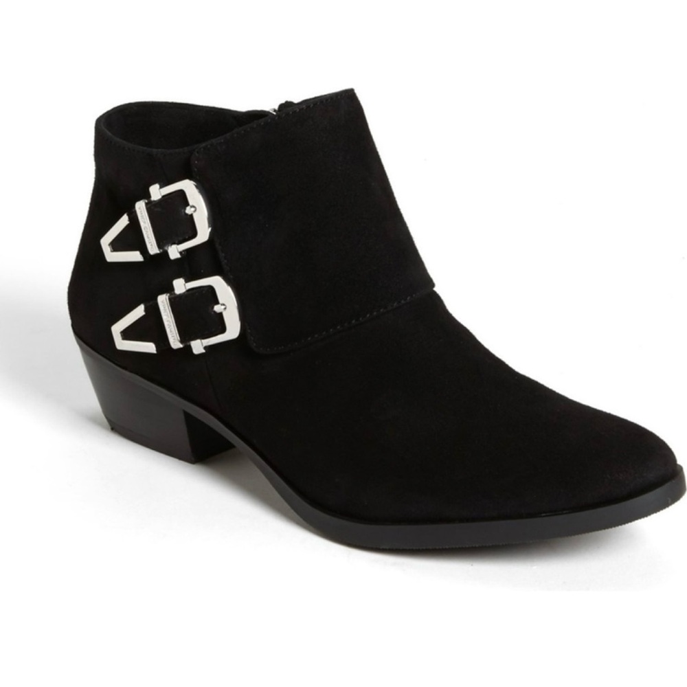 Vince Camuto Trapeez Black Suede Buckle Bootie - Size 6